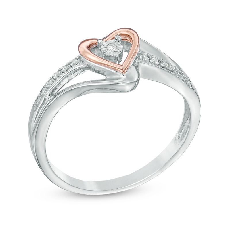 Diamond Accent Heart Ring in Sterling Silver and 10K Rose Gold