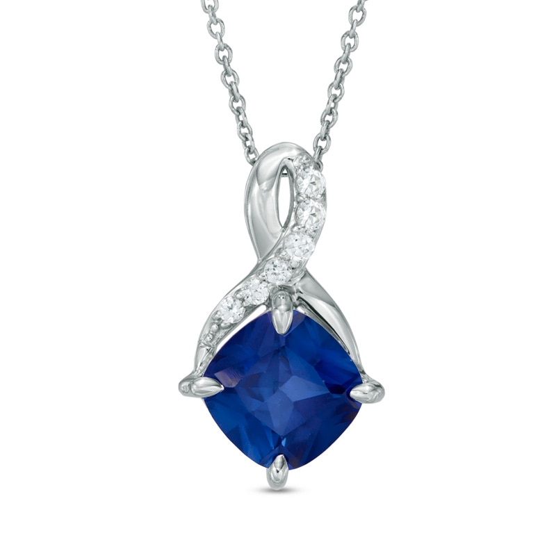 Main Image 1 of 8.0mm Cushion-Cut Lab-Created Blue and White Sapphire Infinity-Style Pendant in Sterling Silver