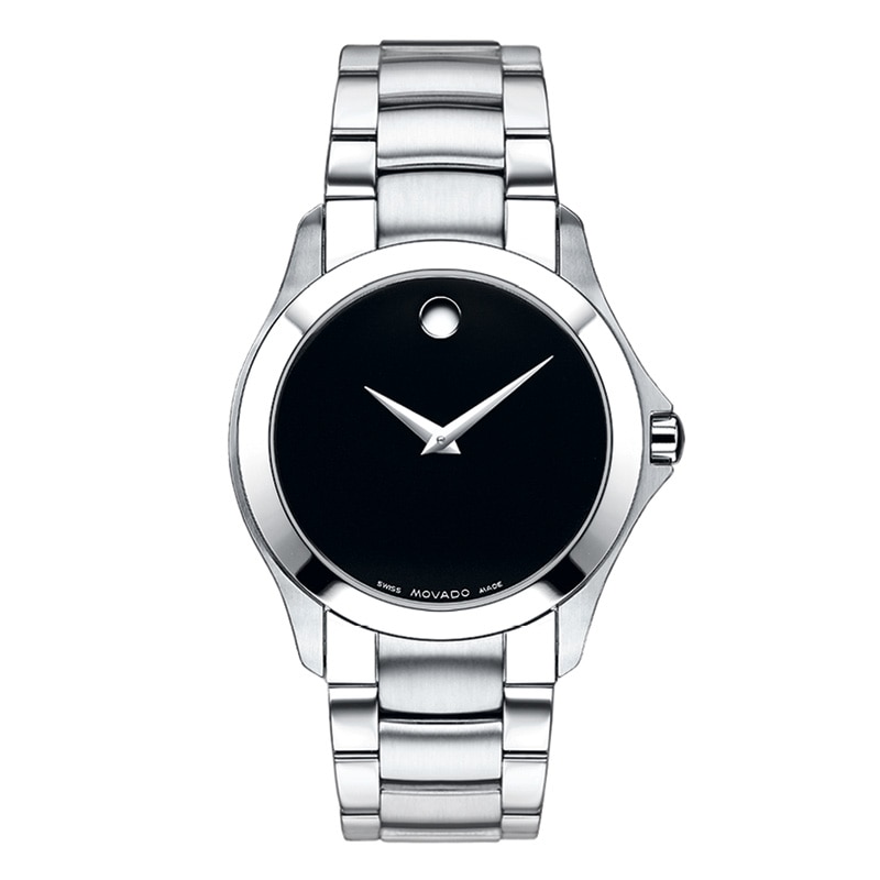 Men's Movado Masino™ Stainless Steel Watch with Black Dial (Model: 605869)|Peoples Jewellers