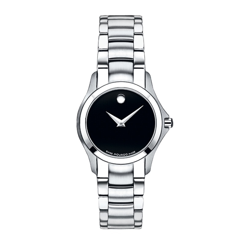 Ladies' Movado Masino™ Stainless Steel Watch with Black Dial (Model: 605870)