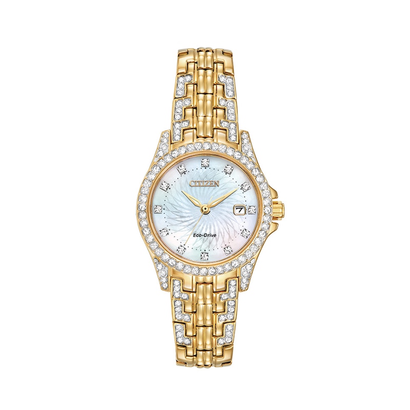 Main Image 2 of Ladies' Citizen Eco-Drive® Crystal Accent Watch with Mother-of-Pearl Dial and Bracelet Boxed Set (Model: EW1222-76D)