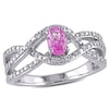 Oval Lab-Created Pink Sapphire and 0.15 CT. T.W. Diamond Split-Shank Ring in Sterling Silver
