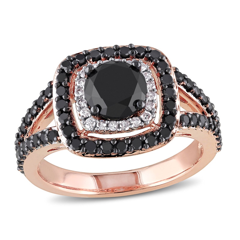 1.97 CT. T.W. Enhanced Black and White Diamond Double Frame Ring in 14K Rose Gold|Peoples Jewellers