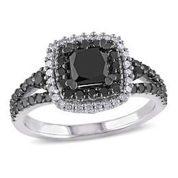1.50 CT. T.W. Black and White Diamond Double Frame Ring in Sterling Silver