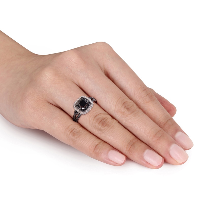1.50 CT. T.W. Enhanced Black and White Diamond Double Frame Ring in Sterling Silver