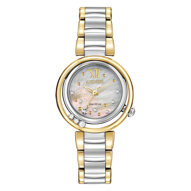 Ladies' Citizen Eco-Drive® L Sunrise Diamond Accent Two-Tone Watch (Model: EM0324-58D)