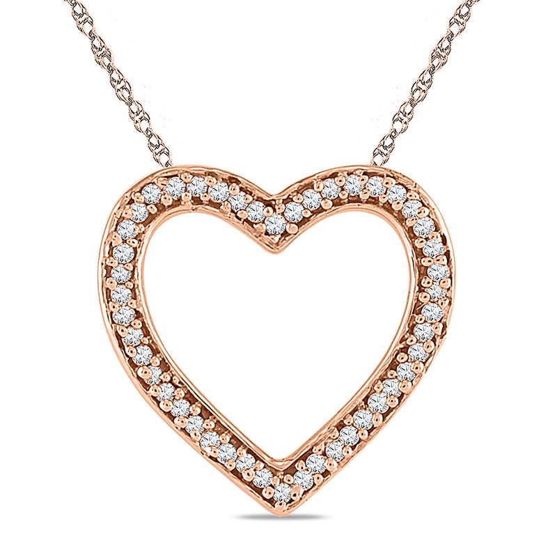Diamond Accent Outline Heart Pendant in 10K Rose Gold