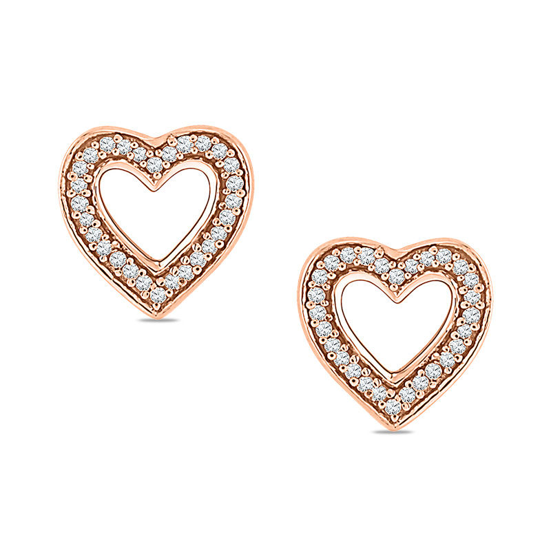 0.09 CT. T.W. Diamond Outline Heart Stud Earrings in 10K Rose Gold