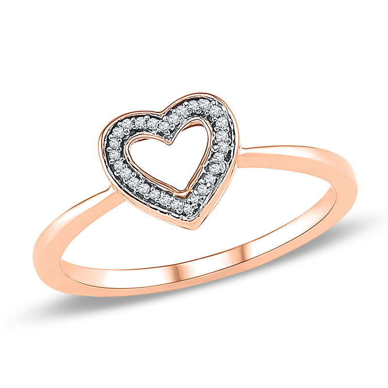 Diamond Accent Outline Heart Ring in 10K Rose Gold|Peoples Jewellers