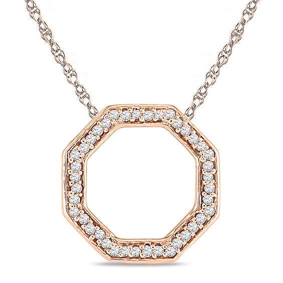 Diamond Accent Outline Octagon Pendant in 10K Rose Gold