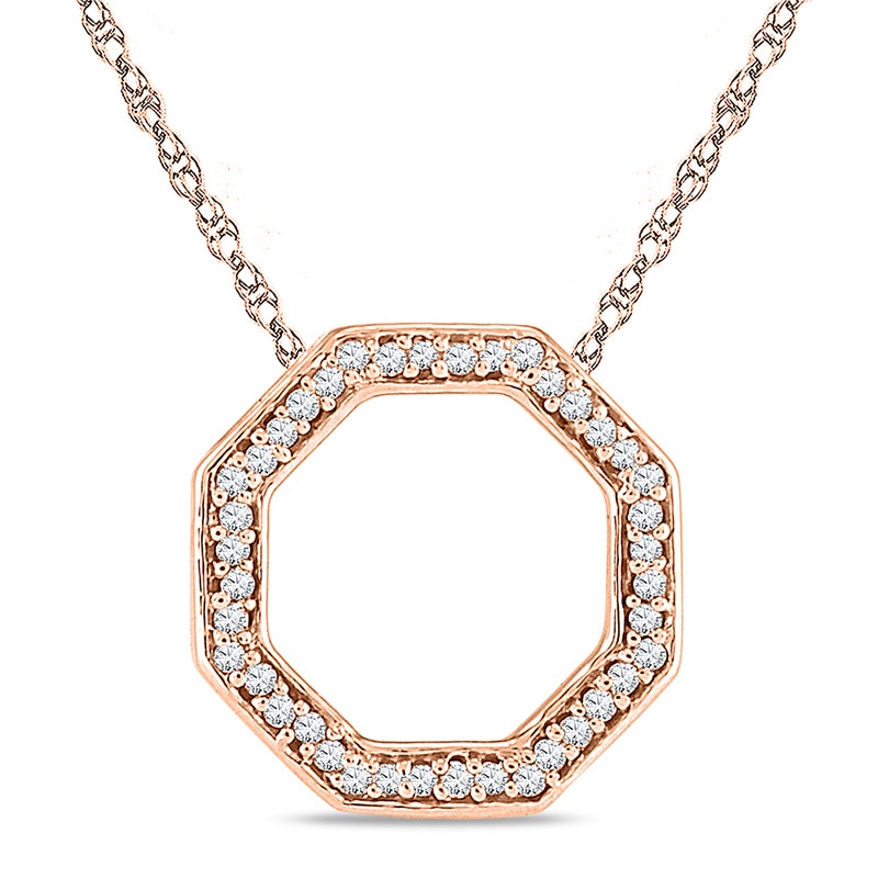 Diamond Accent Outline Octagon Pendant in 10K Rose Gold|Peoples Jewellers