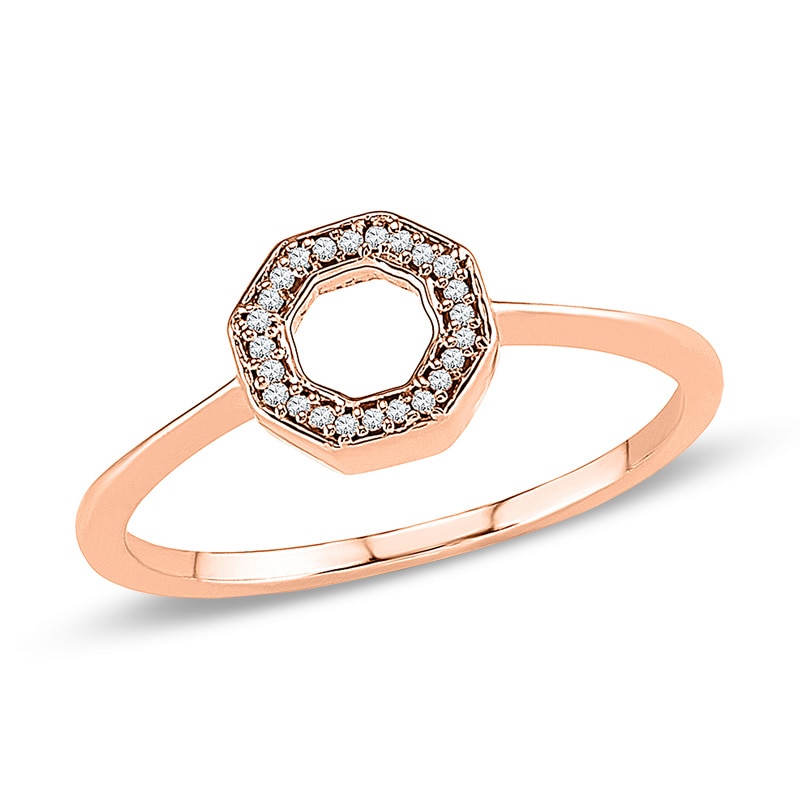 Diamond Accent Outline Octagon Ring in 10K Rose Gold