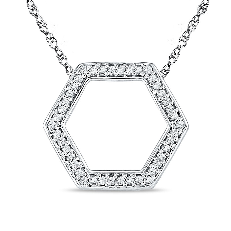 Diamond Accent Outline Hexagon Pendant in 10K White Gold|Peoples Jewellers