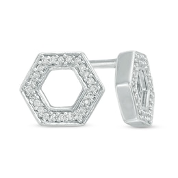 Diamond Accent Outline Hexagon Stud Earrings in 10K White Gold