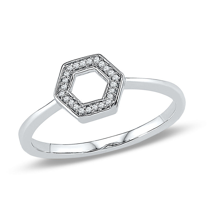 Diamond Accent Outline Hexagon Ring in 10K White Gold|Peoples Jewellers