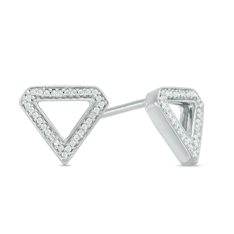 Main Image 1 of 0.09 CT. T.W. Diamond Outline Triangle Stud Earrings in 10K White Gold