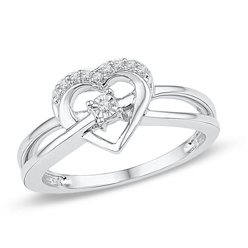 Diamond Accent Heart Ring in 10K White Gold