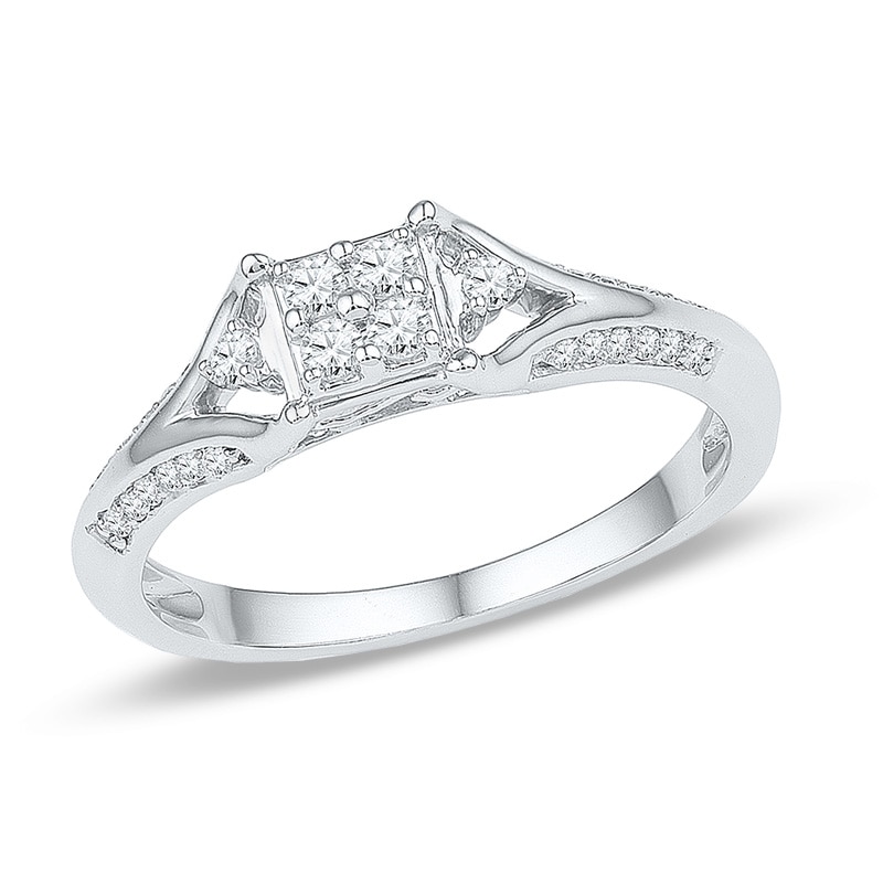 0.18 CT. T.W. Quad Diamond Split Shank Promise Ring in 10K White Gold