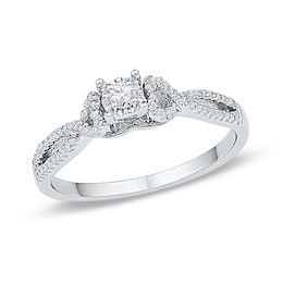 0.23 CT. T.W. Diamond Heart Sides Split Shank Promise Ring in 10K White Gold