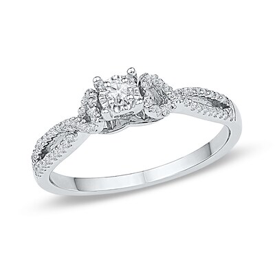 0.23 CT. T.W. Diamond Heart Sides Split Shank Promise Ring in 10K White Gold
