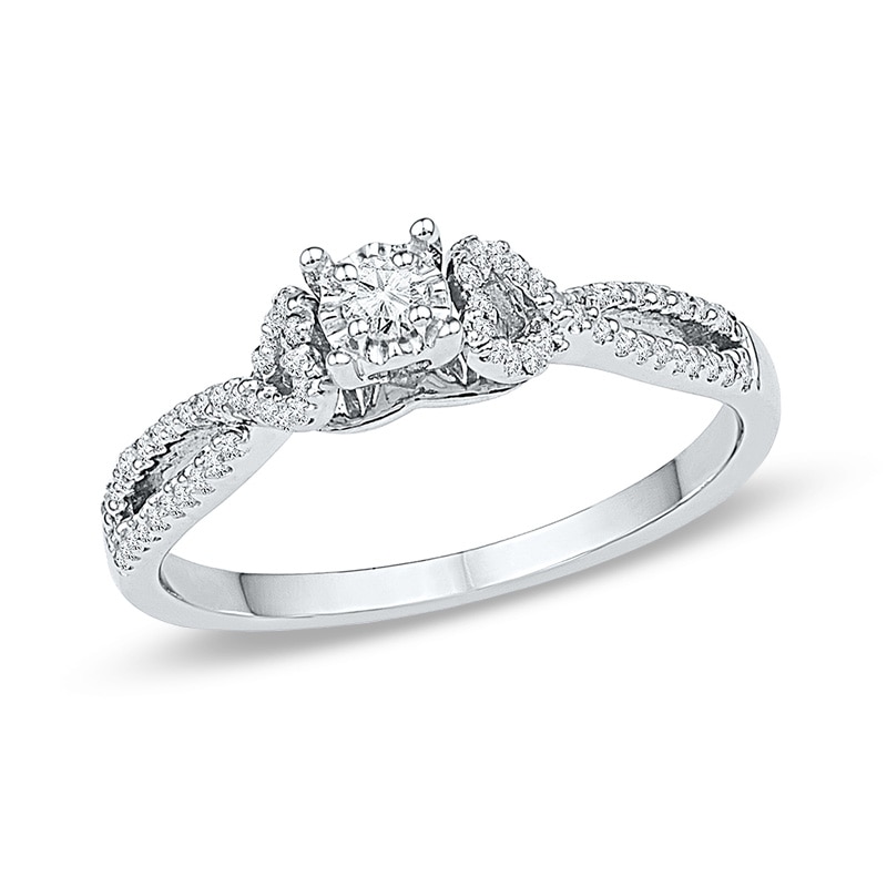 0.23 CT. T.W. Diamond Heart Sides Split Shank Promise Ring in 10K White Gold