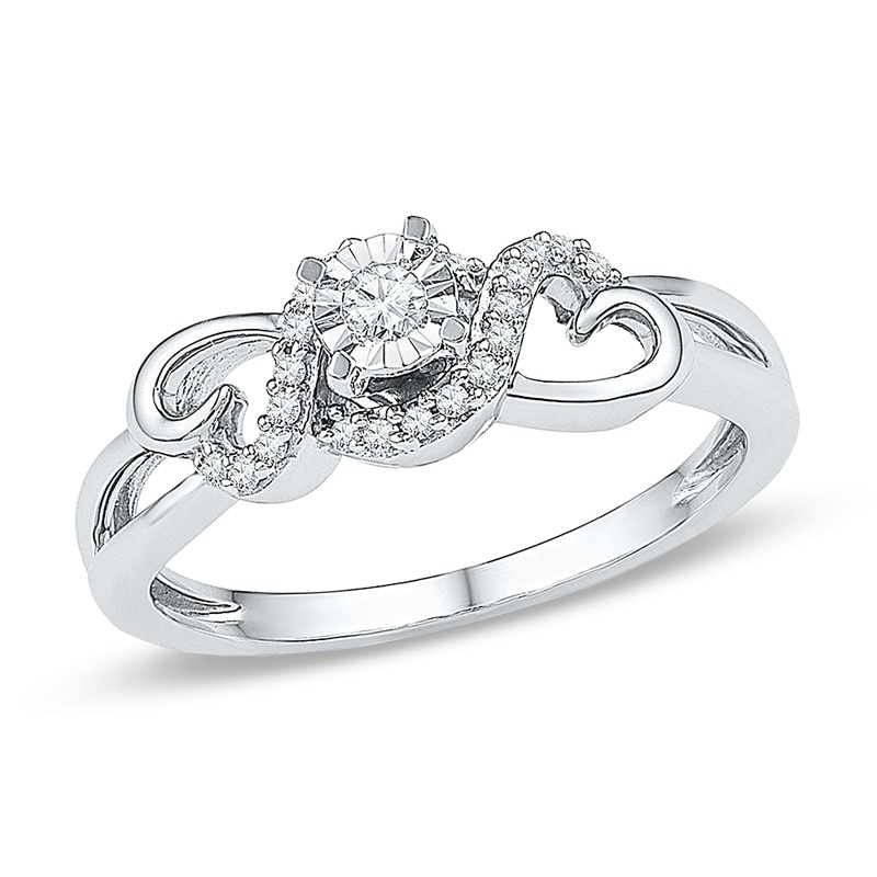 0.13 CT. T.W. Diamond Heart Sides Promise Ring in 10K White Gold