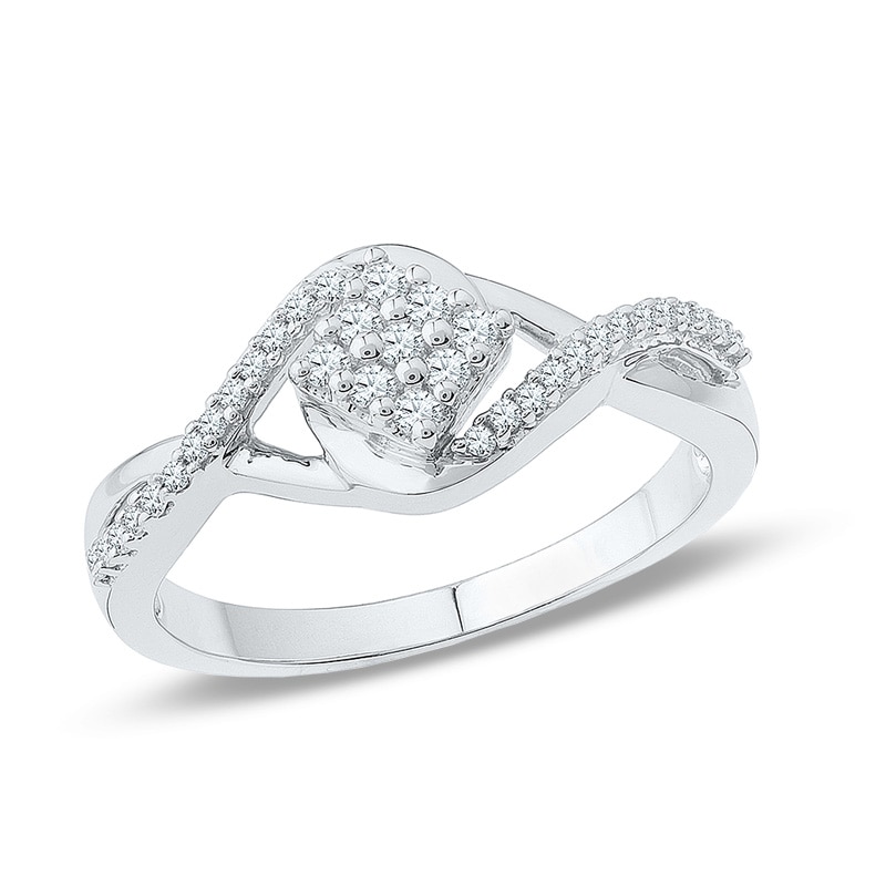 0.18 CT. T.W. Diamond Tilted Square Promise Ring in 10K White Gold