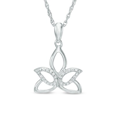 Diamond Accent Outline Lotus Flower Pendant in 10K Gold