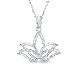 0.09 CT. T.W. Diamond Outline Lotus Flower Pendant in Sterling Silver