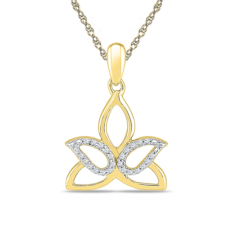 Diamond Accent Outline Lotus Flower Pendant in 10K Gold