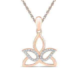 Diamond Accent Outline Lotus Flower Pendant in 10K Rose Gold