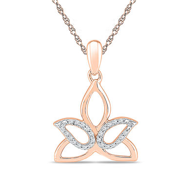 Diamond Accent Outline Lotus Flower Pendant in 10K Rose Gold