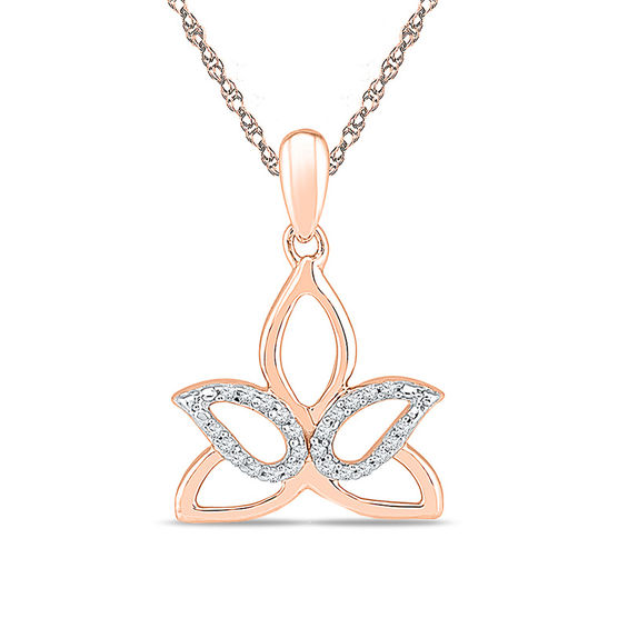 Diamond Accent Outline Lotus Flower Pendant in 10K Rose Gold