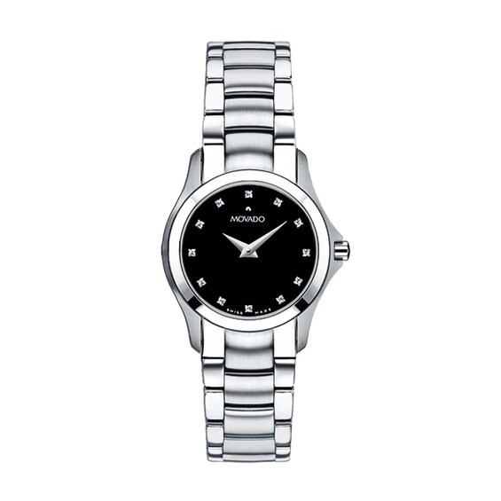 Ladies' Movado Masino™ Stainless Steel Watch with Black Dial (Model: 606186)