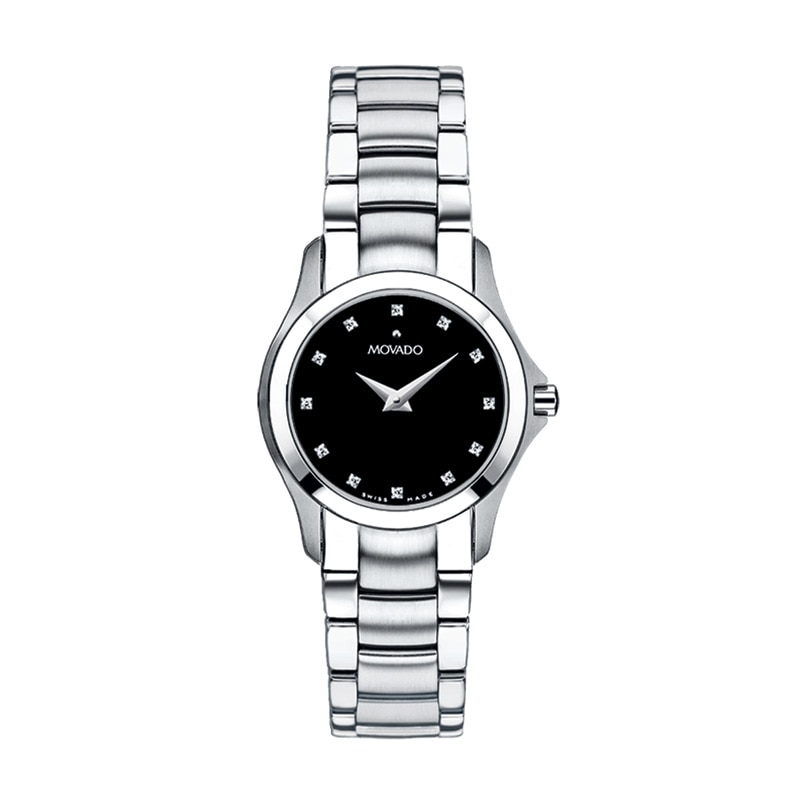 Ladies' Movado Masino™ Stainless Steel Watch with Black Dial (Model: 606186)