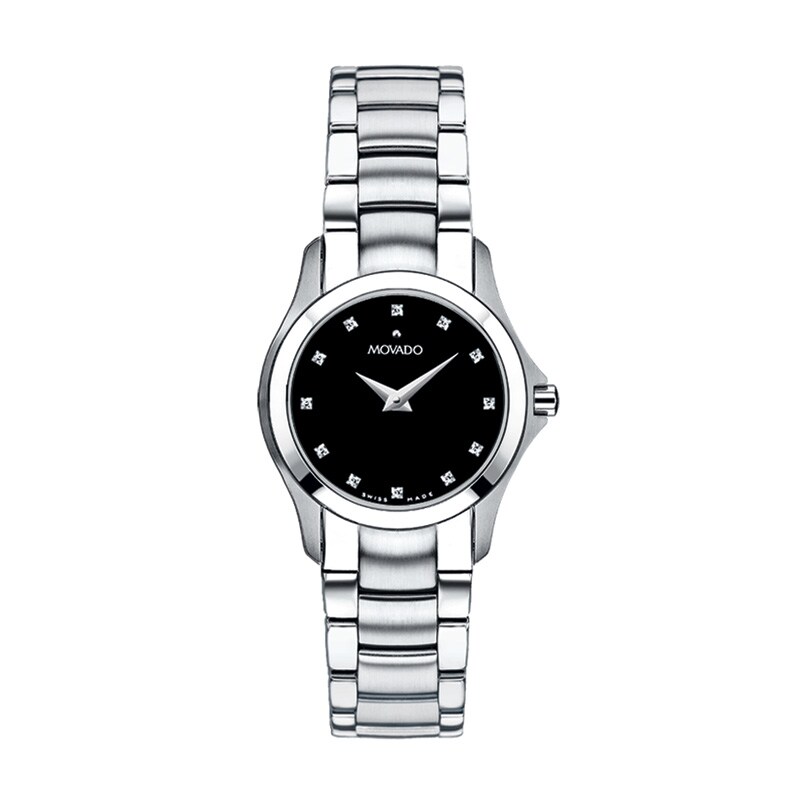 Main Image 1 of Ladies' Movado Masino™ Stainless Steel Watch with Black Dial (Model: 606186)