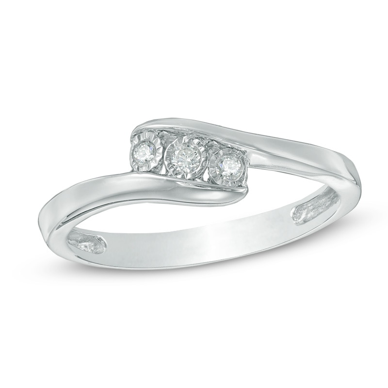 Diamond Accent Three Stone Bypass Promise Ring in Sterling Silver|Peoples Jewellers