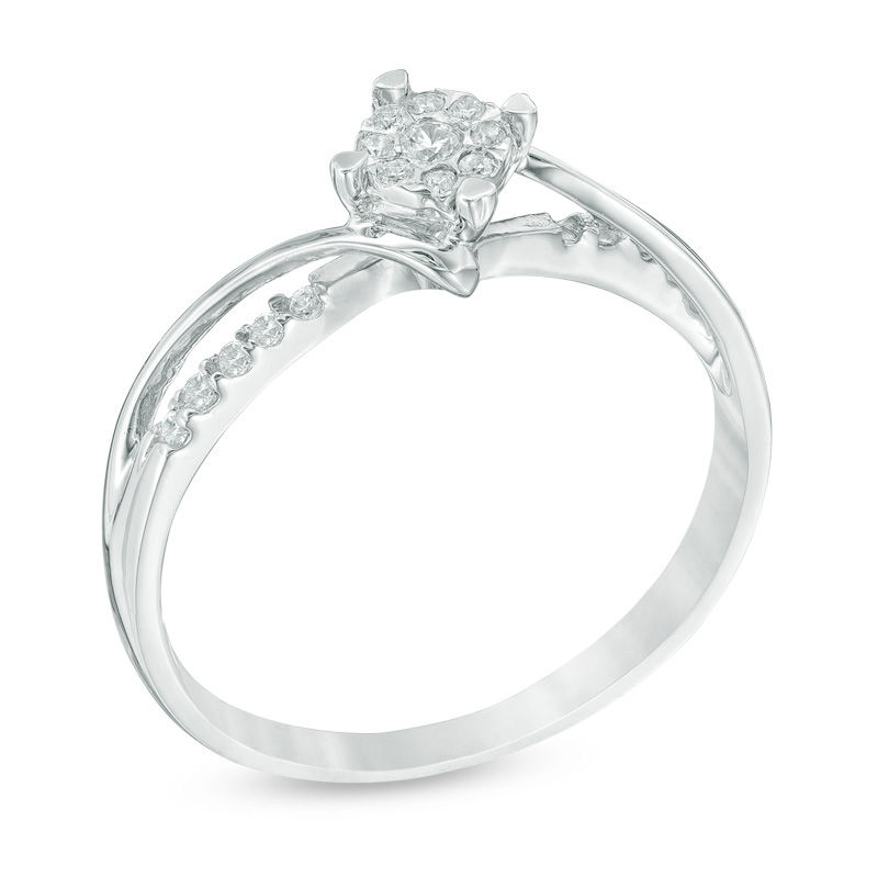 0.11 CT. T.W. Diamond Cluster Bypass Promise Ring in Sterling Silver