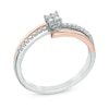 Thumbnail Image 1 of 0.15 CT. T.W. Quad Diamond Bypass Promise Ring in Sterling Silver and 10K Rose Gold