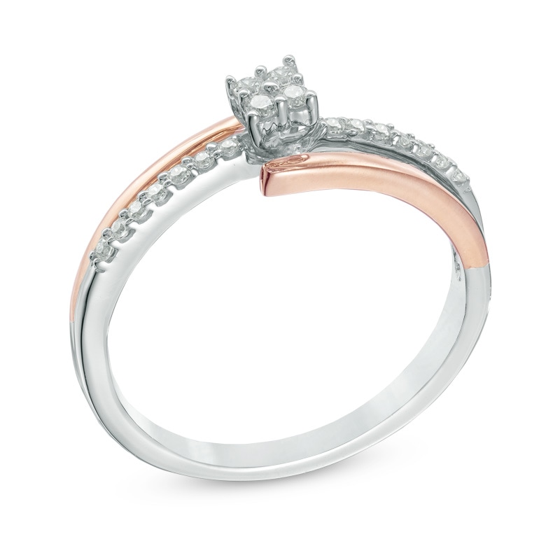 0.15 CT. T.W. Quad Diamond Bypass Promise Ring in Sterling Silver and 10K Rose Gold