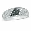 0.18 CT. T.W. Enhanced Black and White Diamond Leaf Trio Ring in Sterling Silver