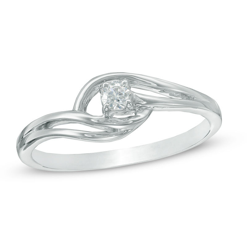 0.09 CT. Diamond Solitaire Bypass Promise Ring in Sterling Silver