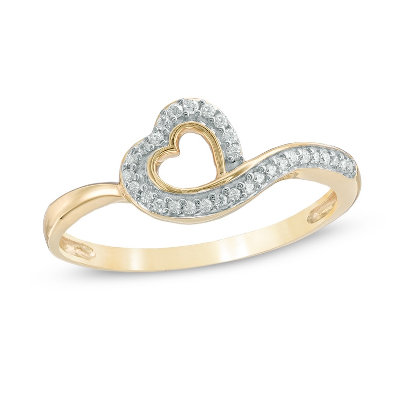 0.09 CT. T.W. Diamond Tilted Heart Ring in 10K Gold