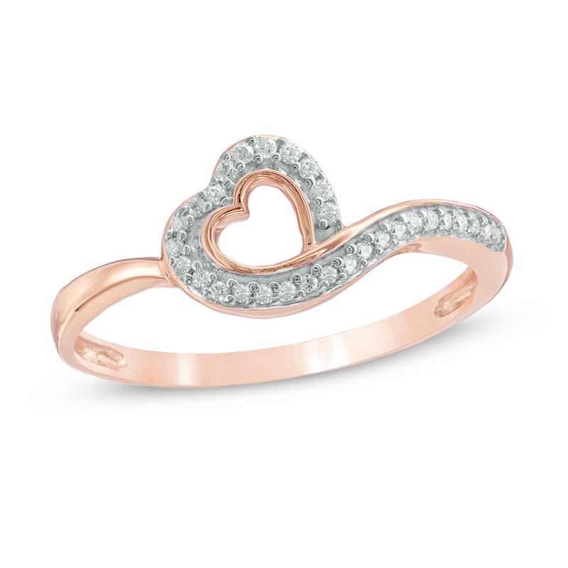 0.09 CT. T.W. Diamond Tilted Heart Outline Ring in 10K Rose Gold