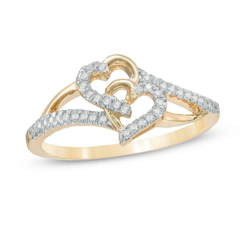 0.11 CT. T.W. Diamond Interlocking Hearts Ring in 10K Gold