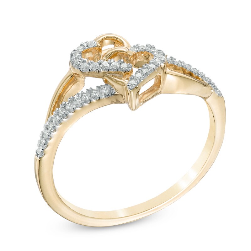 Main Image 2 of 0.11 CT. T.W. Diamond Interlocking Hearts Ring in 10K Gold