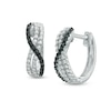Thumbnail Image 1 of 0.30 CT. T.W. Enhanced Black and White Diamond Overlay Hoop Earrings in Sterling Silver