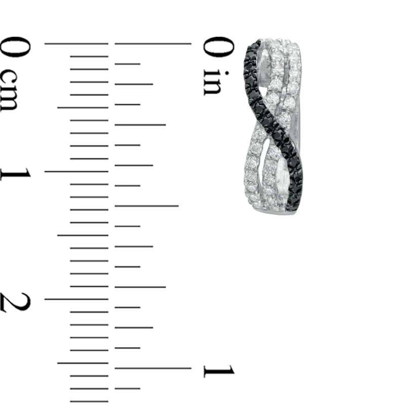 Main Image 2 of 0.30 CT. T.W. Enhanced Black and White Diamond Overlay Hoop Earrings in Sterling Silver