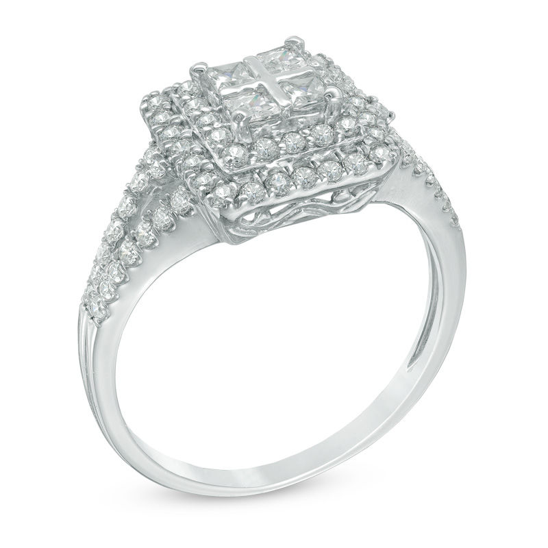 0.58 CT. T.W. Quad Princess-Cut Diamond Double Frame Ring 10K White Gold