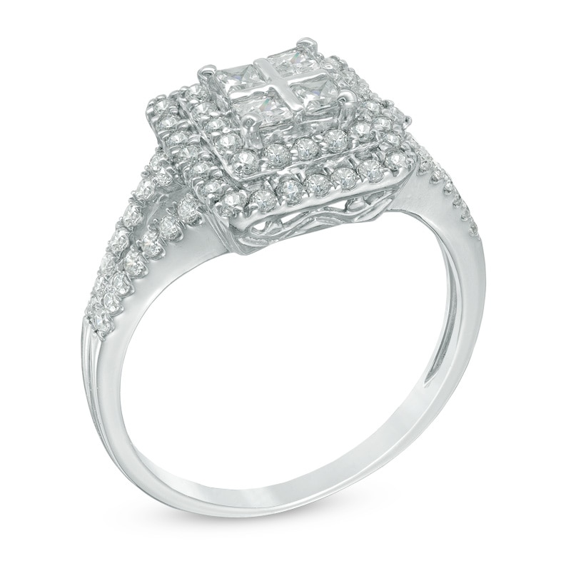 Main Image 2 of 0.58 CT. T.W. Quad Princess-Cut Diamond Double Frame Ring in 10K White Gold